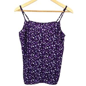 M Purple Dotted Floral Camisole Tank Top Womens Size M L V-Neck Layering Bloom